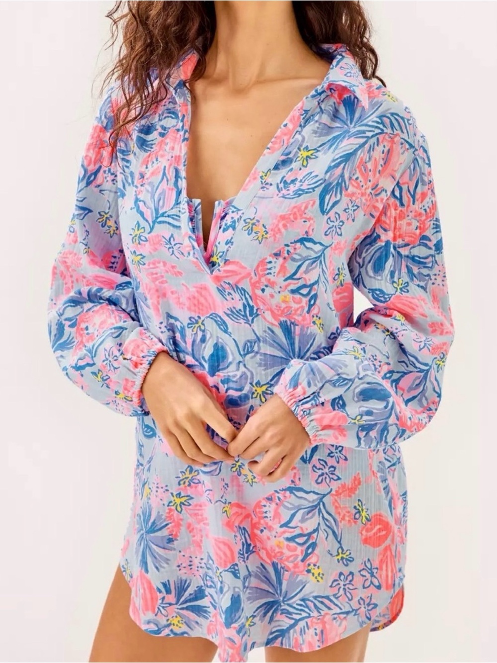 Lilly Pulitzer KIQUE LONG SLEEVE COVERUP, MULTI ELEPHANT SPLASH
